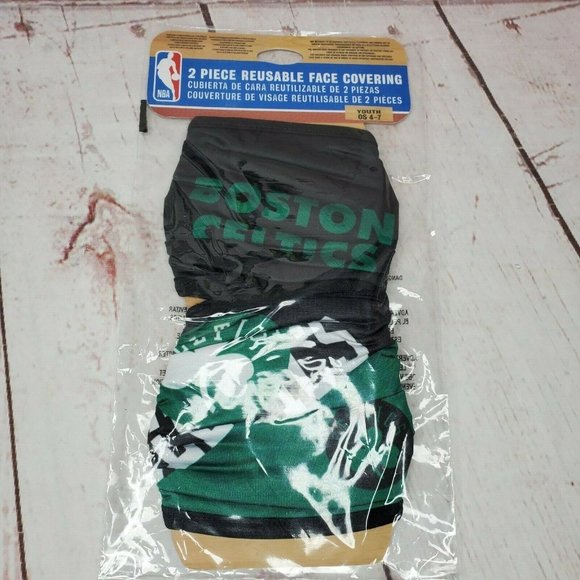 NBA Celtics Mask 2 Piece Reusable Face Covering Youth OS 4-7 - Picture 4 of 11